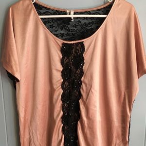 Maurice’s XL Peach & Black Laced Blouse